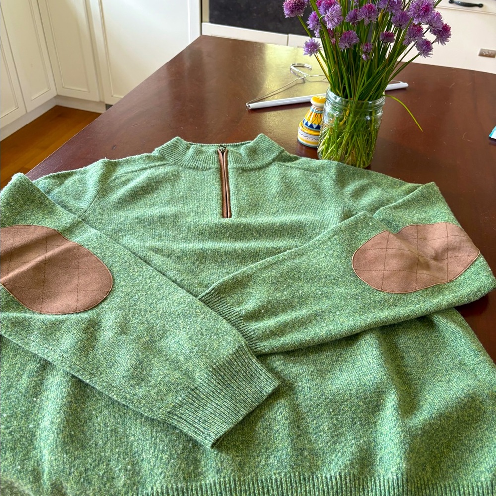 Vineyard Vines Mens 1/4 Zip 100% Wool Green Sweater Large Preppy Golf Work